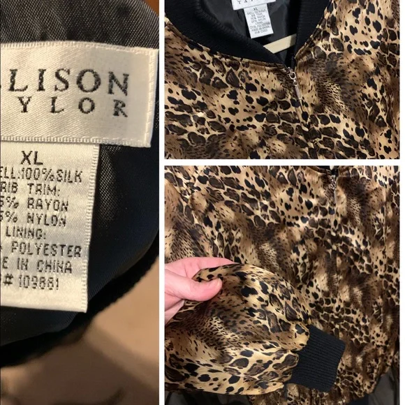 XL 100% Silk cheetah leopard print bomber jacket - Picture 13 of 14